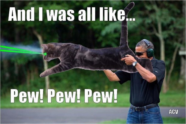 obama shooting laser cat