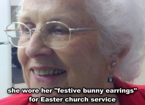 she wore her festive bunny earrings for easter church service
