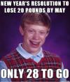 new years resolution to lose 20 pounds, only 28 to go, bad luck brian, meme