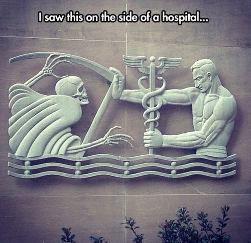 i saw this on the side of a hospital, st badass general