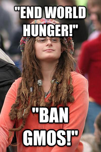 end world hunger, ban gmos, contradictory meme