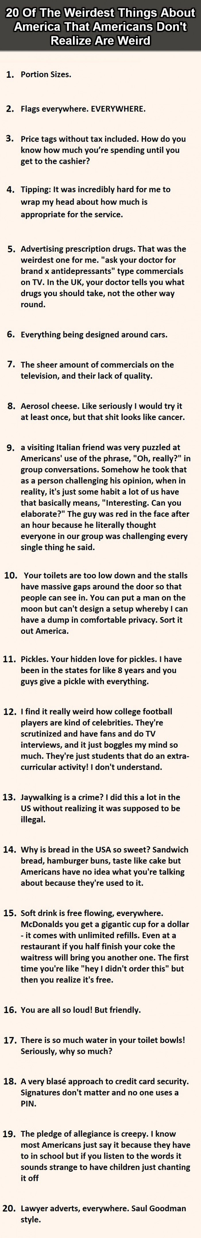 20 of the weirdest things about america that americans don't realize are weird, list