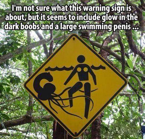 i'm not sure what this warning sign is about but it seems to include glow in the dark boobs and a large swimming penis