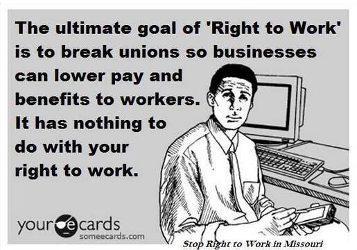 what right to work really is, break unions so businesses can lower pay and benefits, ecard