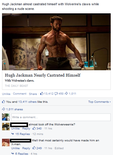 hugh jackman almost castrated himself while filming a nude scene, comment