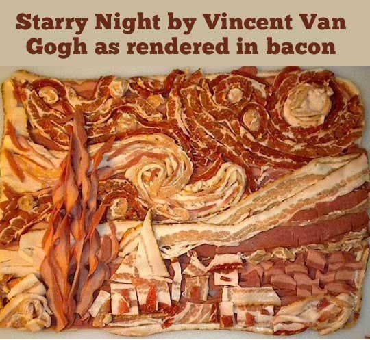 starry night by vincent van gogh as rendered in bacon, art