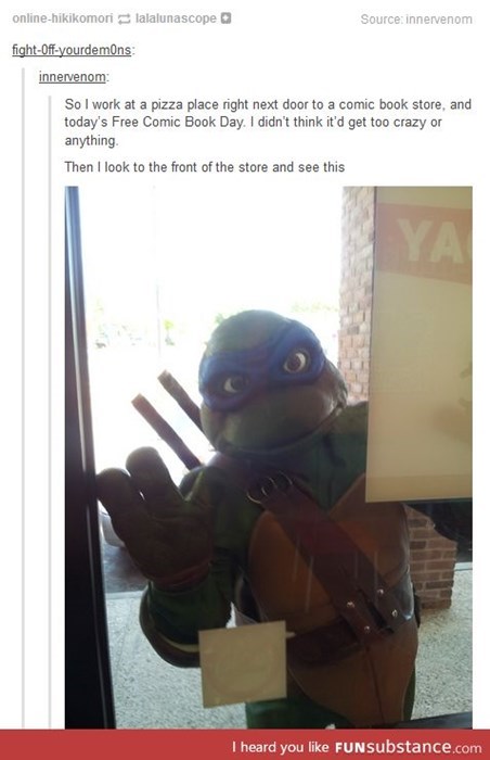 so i work at a pizza place right next to a comic book store, tmnt