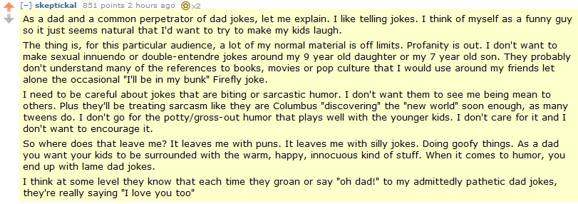 a father on dad jokes and his kids, win, life, lol