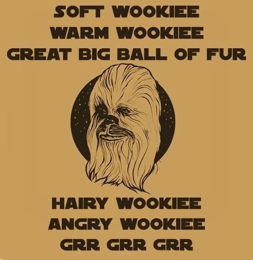 soft wookiee warm wookiee great big ball of fur hairy wookiee angry wookiee grr grr grr