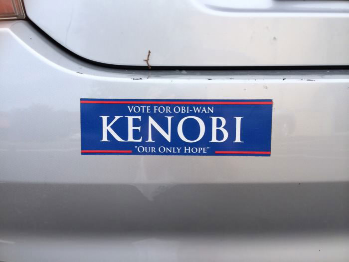 vote for obi-wan kenobi, our only hope, bumper sticker