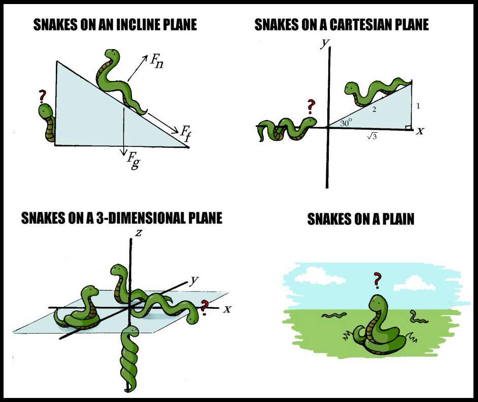 snakes on various planes, lol, literal, math