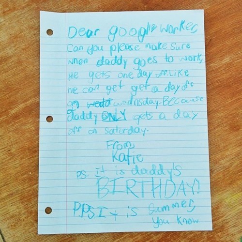 daughter sends note to google asking for a day off for her dad and gets a great response