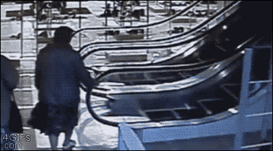 what is this new fangled contraption, old lady goes up escalator in a creative way