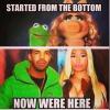 started from the bottom now we're here, drake, kermit the frog and miss piggy