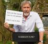 can do the kessel run in 12 parsecs, can't use a door, harrison ford holding a sign on the set of the new star wars movie