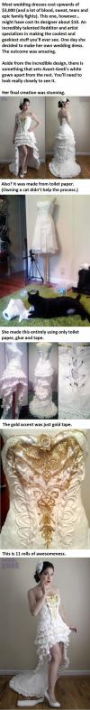 cheapest and most beautiful wedding dress ever, made entirely from toilet paper