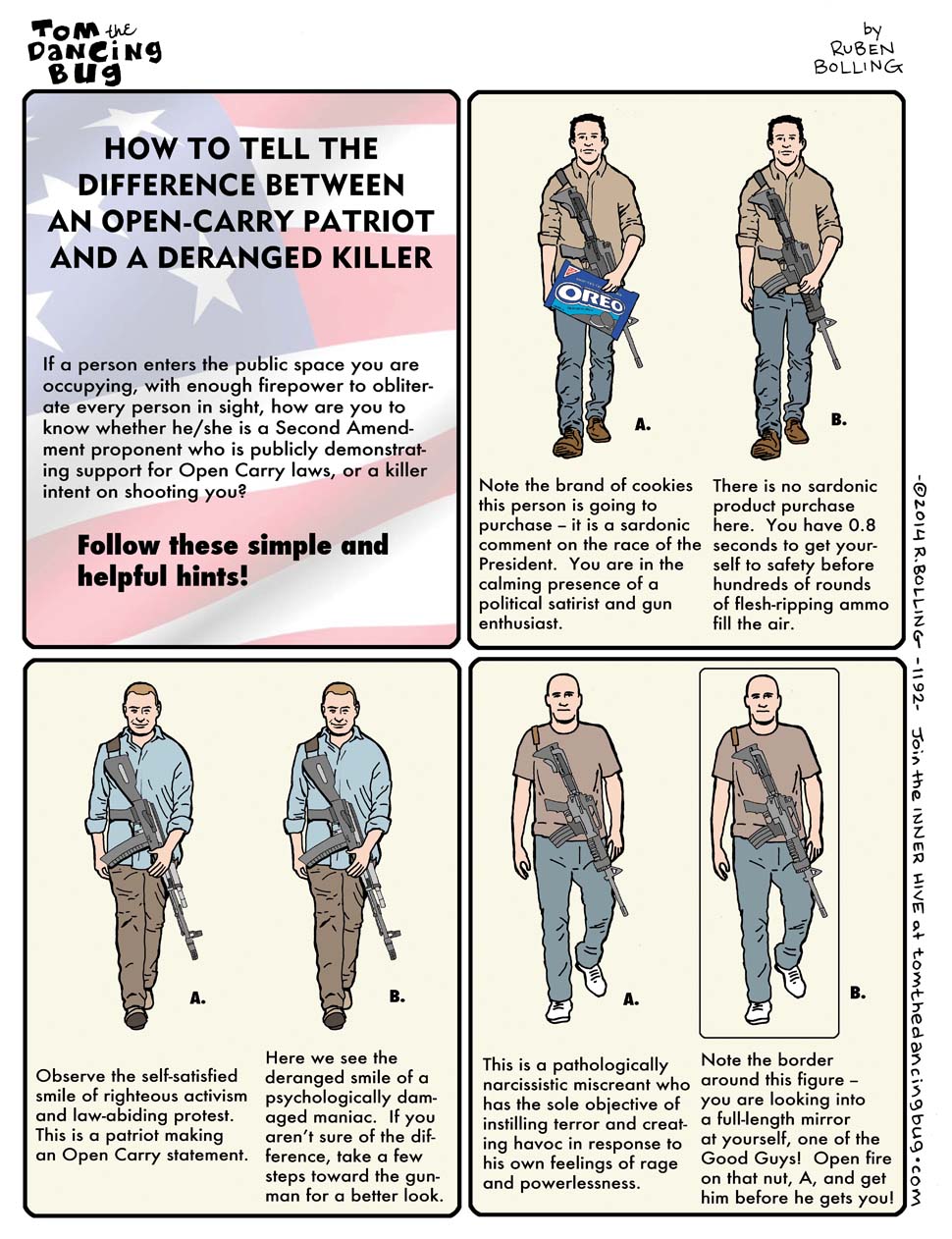 how to tell the difference between an open-carry patriot and a deranged killer, follow these simple and helpful hints, infographic