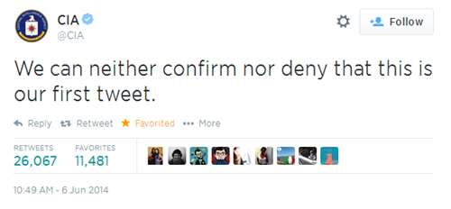 the cia joined twitter with the perfect "hello world" message