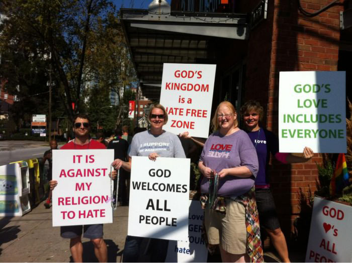 god welcomes all people, tolerant protesters, the bright side of religion
