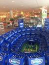 best beer display ever, stadium with cases of beer