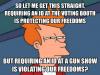 so let me get this straight, requiring an id at the voting booth is protecting our freedoms but requiring an id at a gun show is violating our freedoms, skeptical fry meme