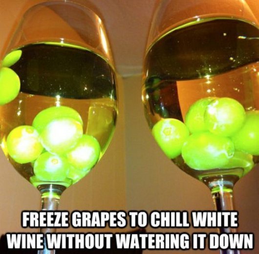 freeze grapes to chill white wine with watering it down, life hack