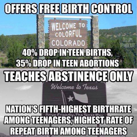 birth control versus abstinence, colorado, texas, meme, facts