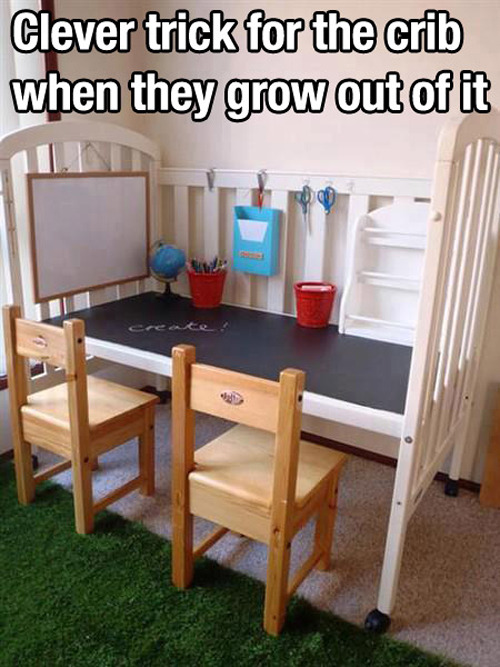 clever trick for the crib when they grow out of it, life hack