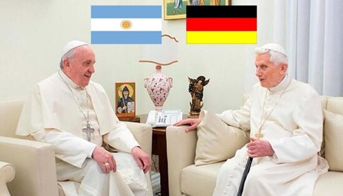it's a pray-off, pope benedict xvi v. pope francis for the world cup final!