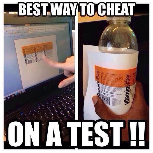 best way to cheat on a test, beverage bottle label, life hack