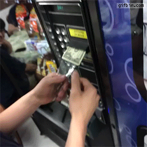 how to get free snacks from a vending machine, plastic wrapped dollar bill