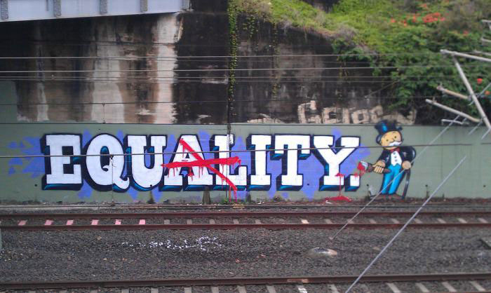 equality, equity, monopoly man, graffiti