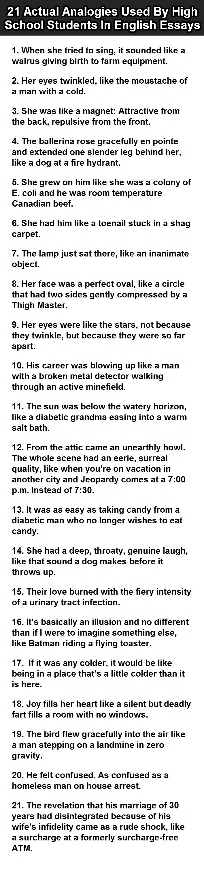 21 actual analogies used by high school students in english essays