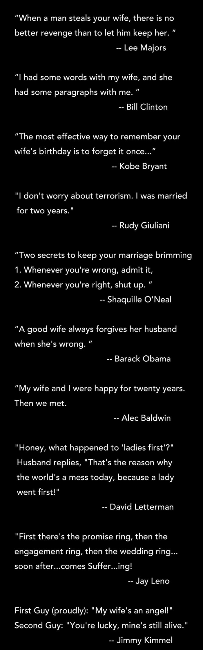 celebrities and their views on marriage and wives, lol, joke