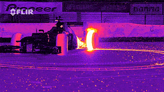 f1 car spinning in infrared, cool