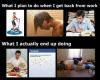 what i plan to do after getting home from work, what i actually do, expectation, reality