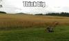 think big, small lawnmower in front of huge field, meme