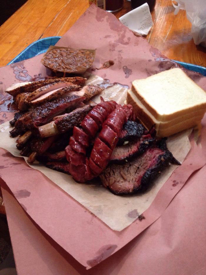 real texas barbecue, sausage, ribs, steak