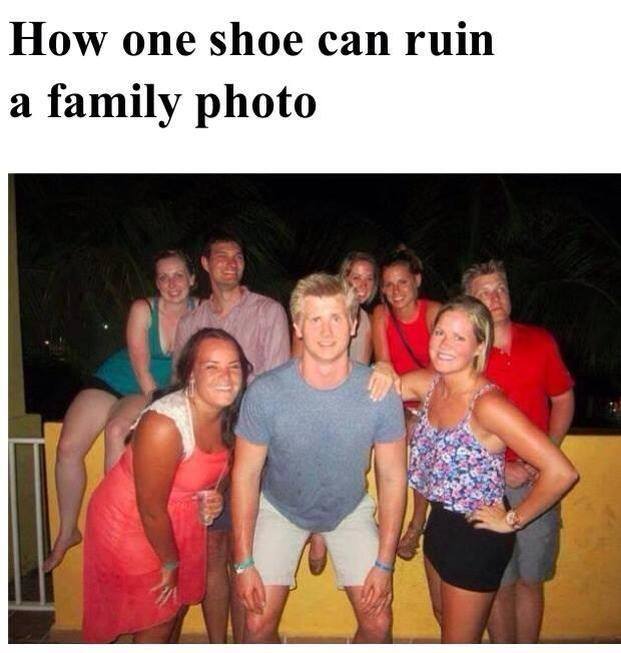 how one shoe can ruin a family photo, perspective, timing, lol