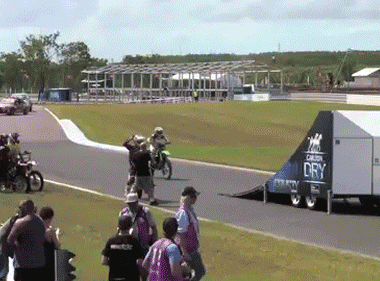 motorcycle jumper gets swatted away by giant villain, funny combined gifs