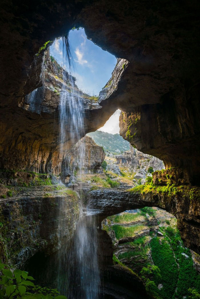 beautiful waterfall through rocks in lebanon