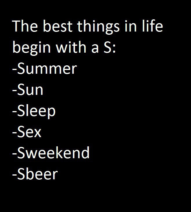 the best things in life start with an s, summer, sun, sleep, sex, sweetened, sbeer