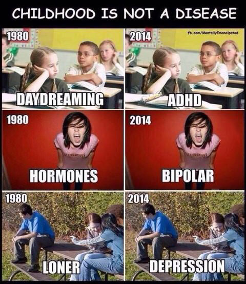 childhood is not a disease, 1980, 2014, daydreaming, add, hormones, bipolar, loner, depression