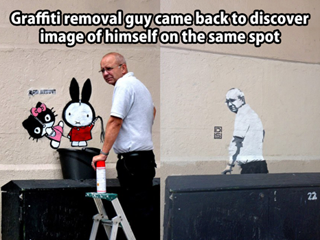 graffiti removal guy came back to discover image of himself on the same sport, lol