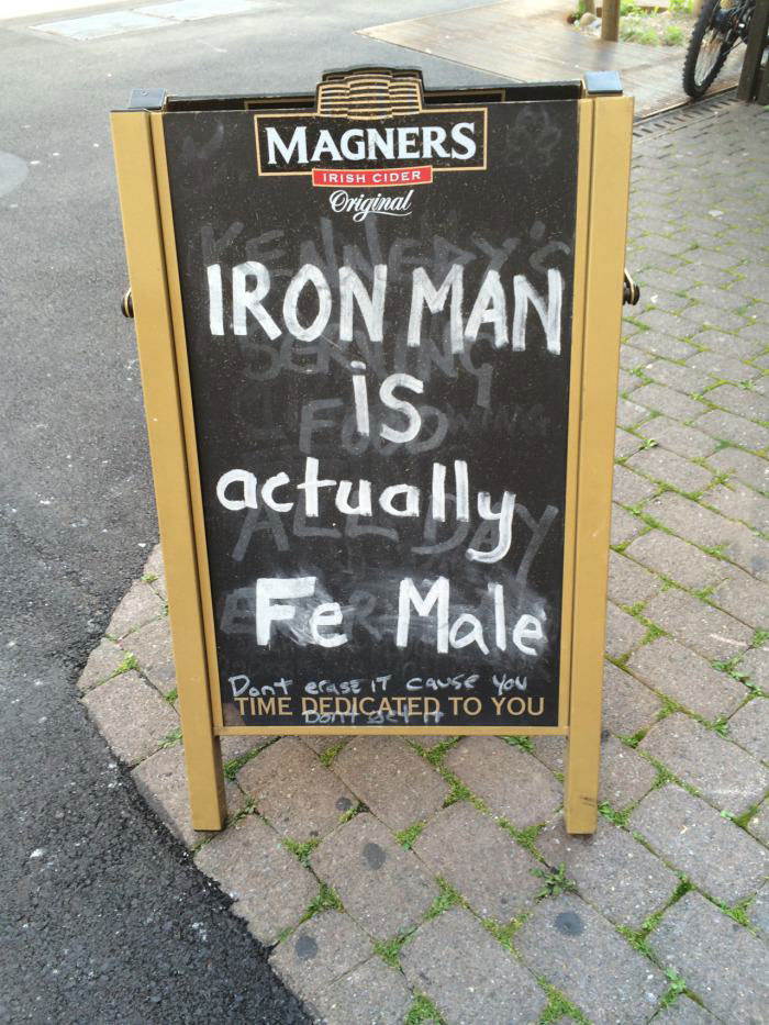 iron man is actually fe male, street chalkboard