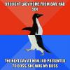 brought lady home from bar and had sex, the next day at new job presented to boss, she was my boss, socially awkward penguin, meme