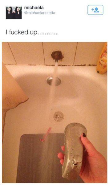 i fucked up, twitter, bath tub faucet broken off