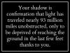 your shadow is confirmation that light has traveled nearly 93 million miles unobstructed, only to be deprived of reaching the ground in the last few feet thanks to you