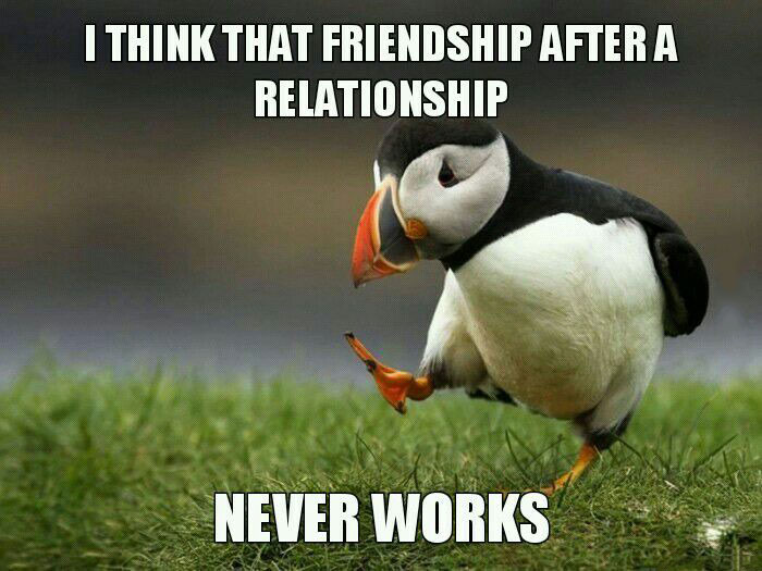 i think that a friendship after a relationship never works, unpopular opinion puffin, meme