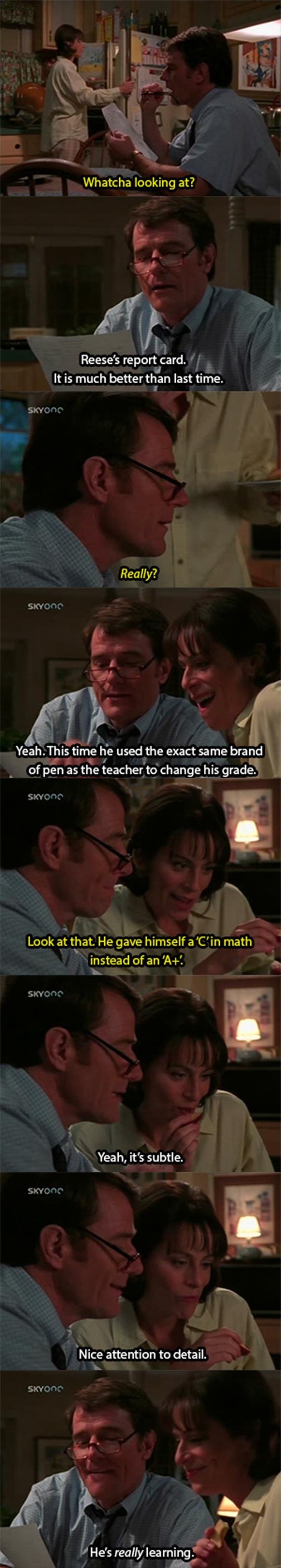 reese's report card in malcolm in the middle, subtle, lol, fail